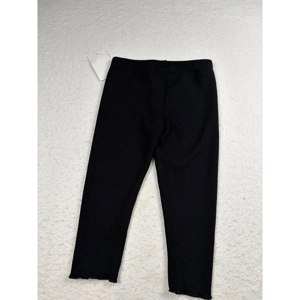 Iris & Ivy Baby Girls Black Ribbed Leggings Lettuce Edge Pants NWT 24M